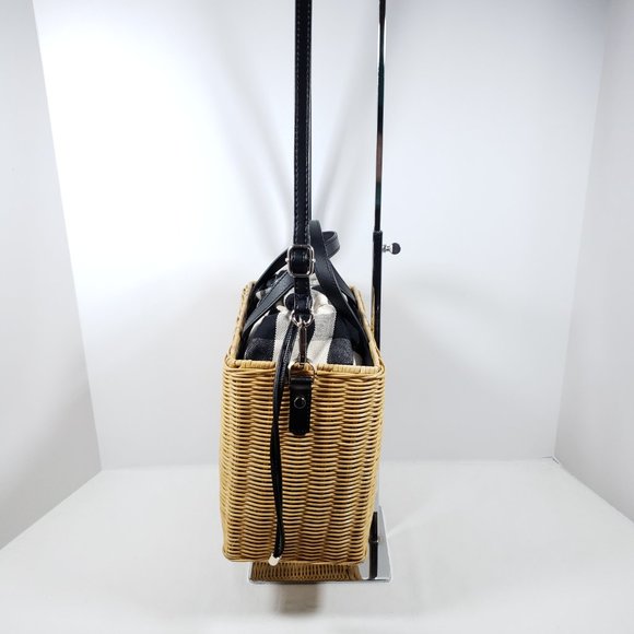 Kate Spade Sam Gingham Wicker Satchel - Picture 2 of 8